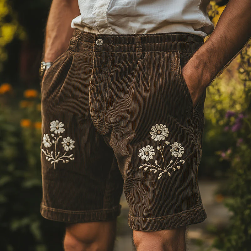 Stanley | Men'S Summer British Retro Embroidered Corduroy Shorts - Image 2
