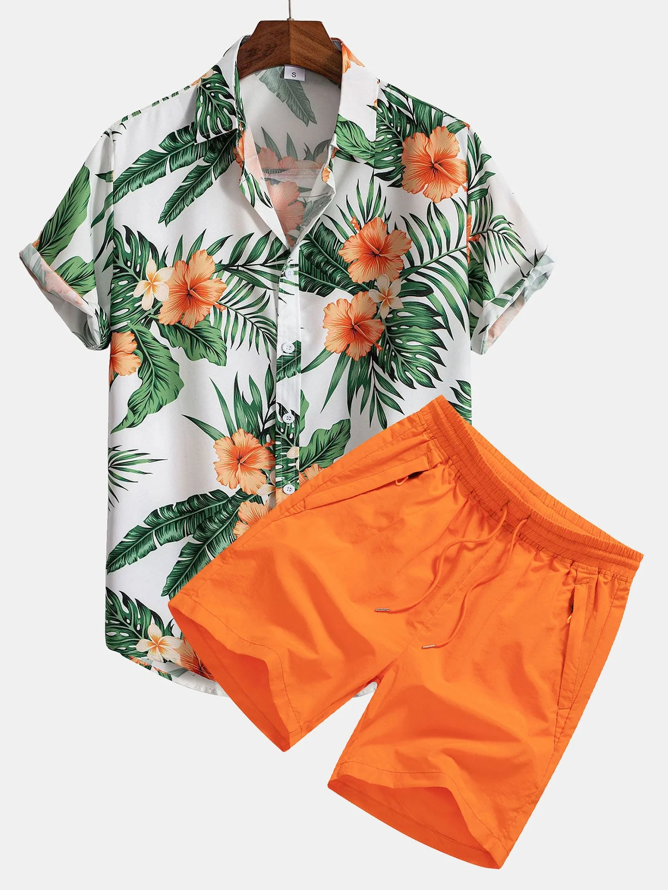 Stefan® | Tropical Print Button Up Shirt & Swim Shorts