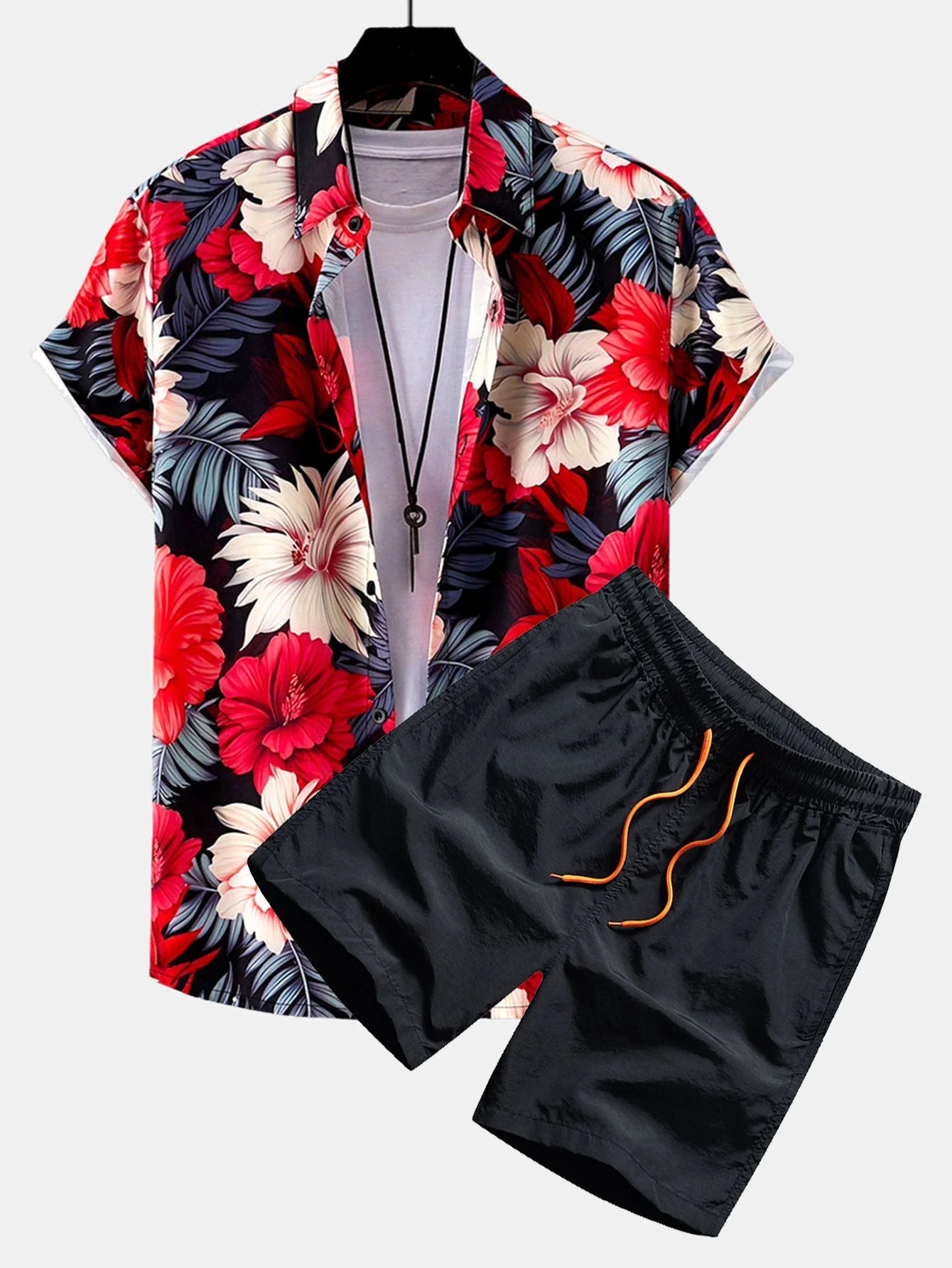 Stephen® | Tropical Flowers Print Button Up Shirt & Swim Shorts