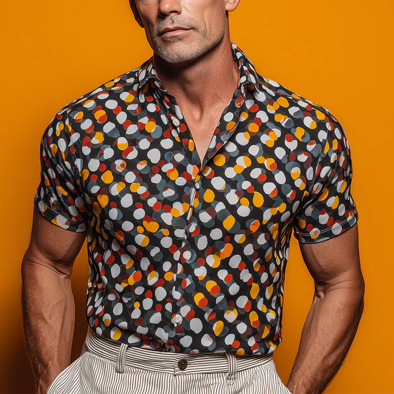 Stephen | Men'S Summer Fashion Polka Dot Printed Cotton Blended Short Sleeve Shirt - Image 2