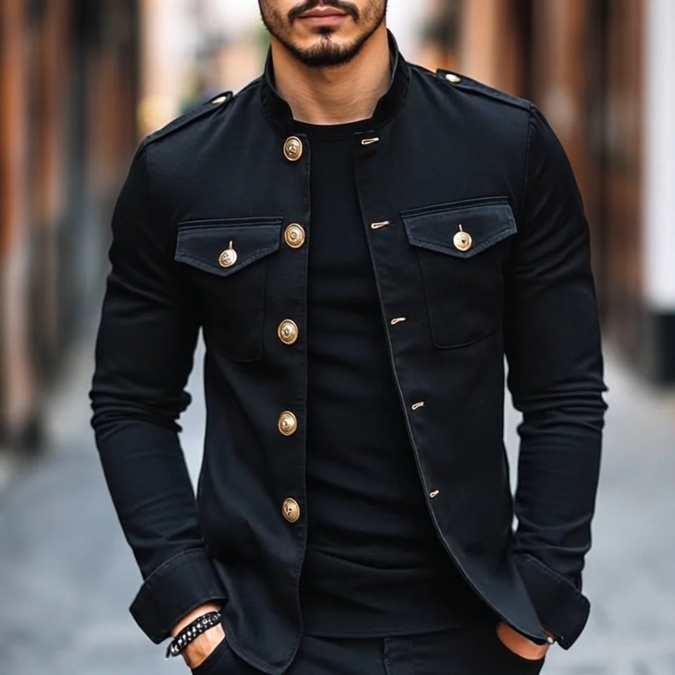 Sterling | Men's Vintage Casual Stand Collar Button Jacket - Image 2
