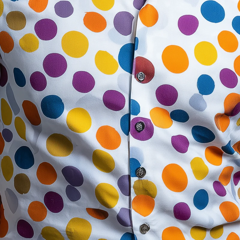 Steve | Men'S Summer Fashion Polka Dot Printed Cotton Blended Short Sleeve Shirt - Image 3