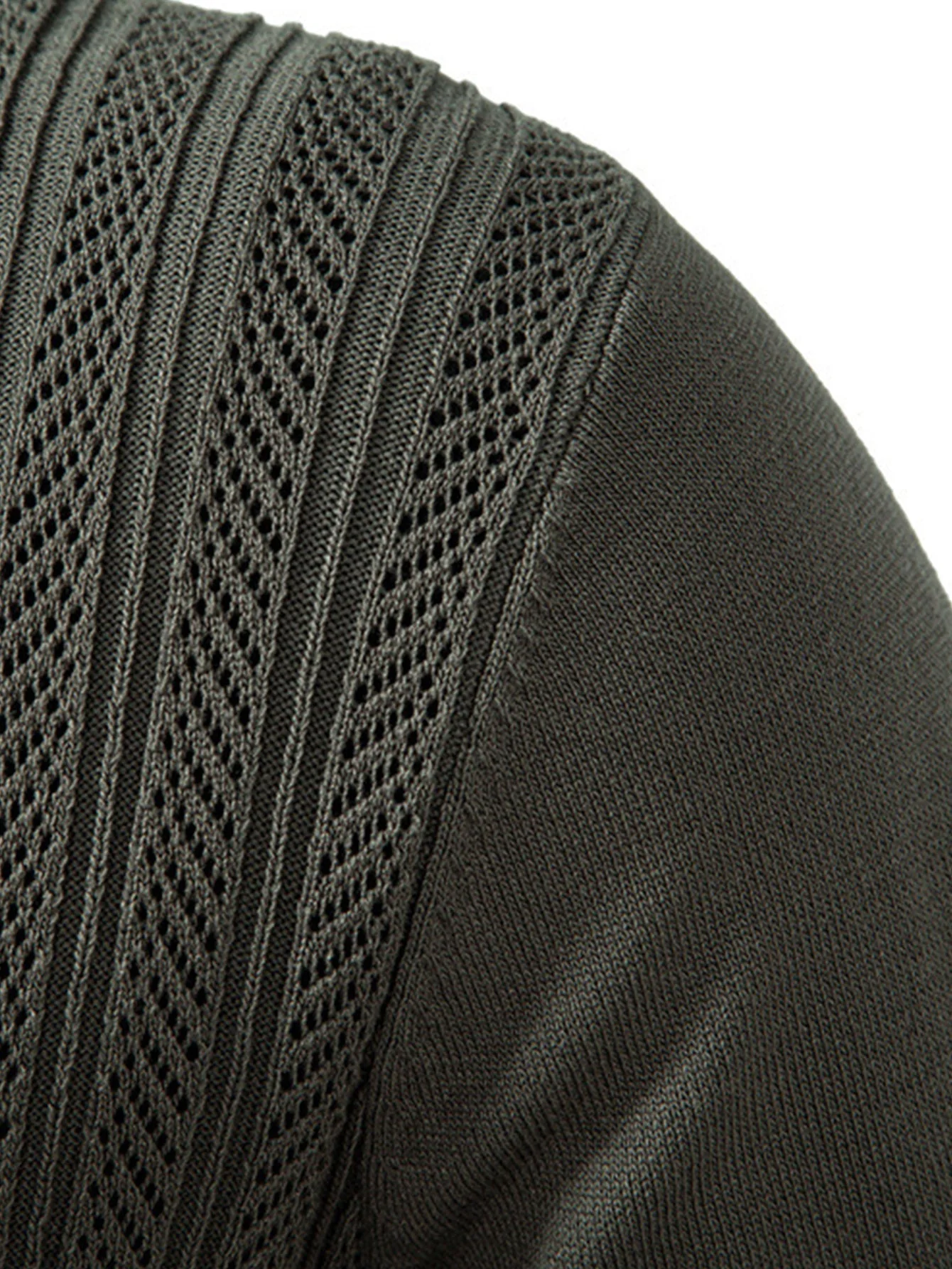Steven | Long Sleeved Knitted Geometric Jacquard Zippe Polo Shirt - Image 11