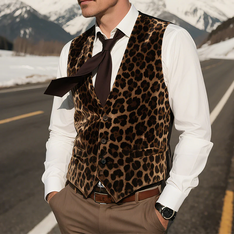 Steven | Men'S Vintage Casual Leopard Print Velvet Vest - Image 2