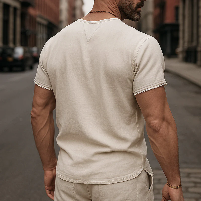 Stuart | Men'S Summer Breathable And Comfortable Linen Lace V-Neck Short-Sleeved T-Shirt - Image 3