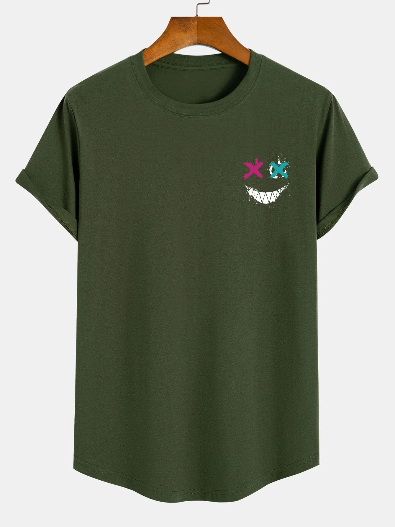 Tadeo® | Evil Face Print Cotton Arc Hem T-Shirt - Image 5