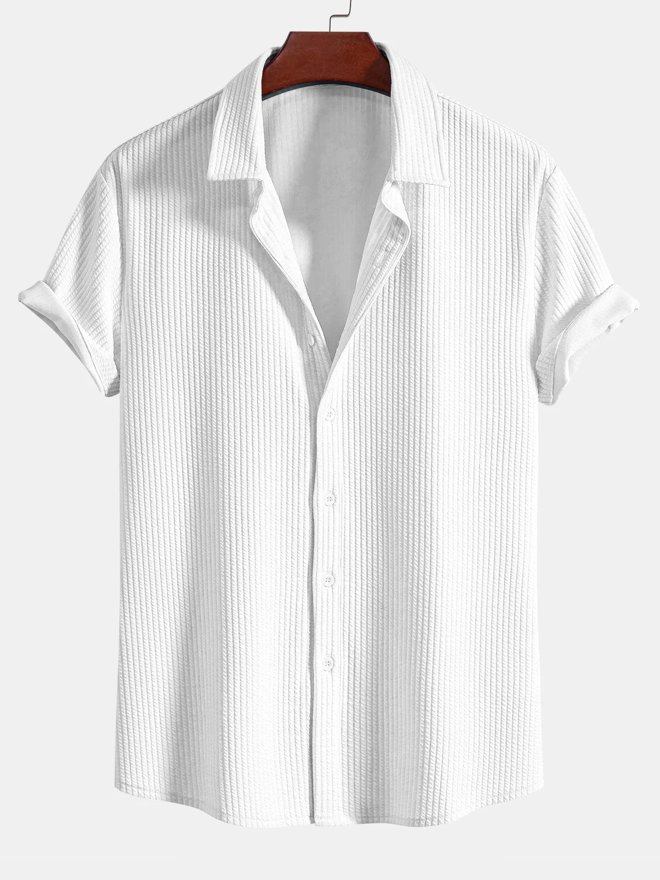 Tate® | Muscle Fit Ribbed Button Up Shirt & Shorts - Image 11