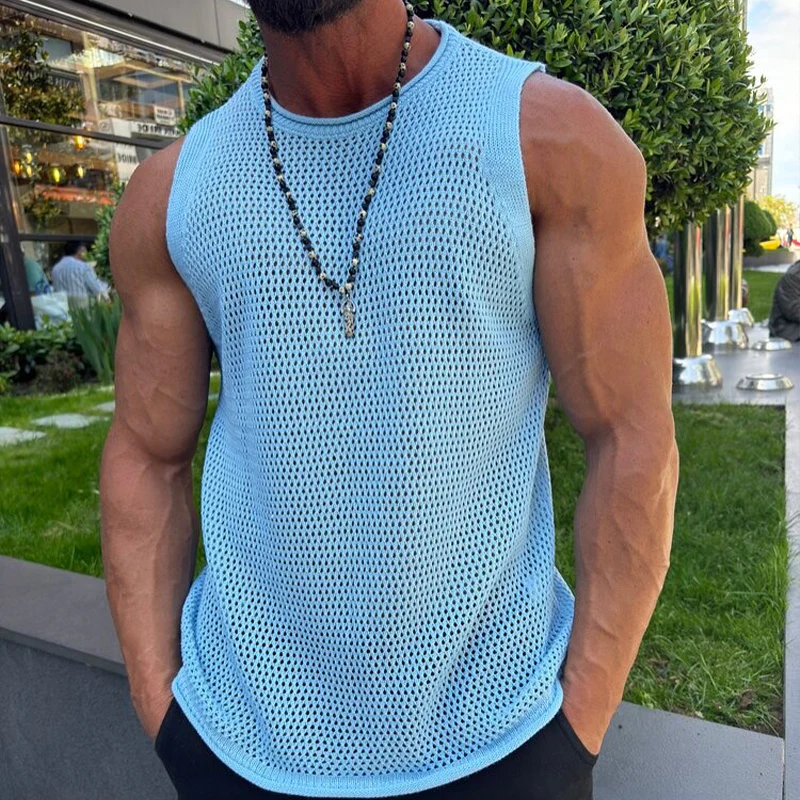 Taylor | Men'S Solid Knit Mesh Crew Neck Tank Top - Image 3