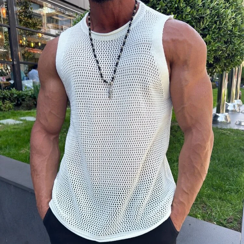 Taylor | Men'S Solid Knit Mesh Crew Neck Tank Top - Image 4