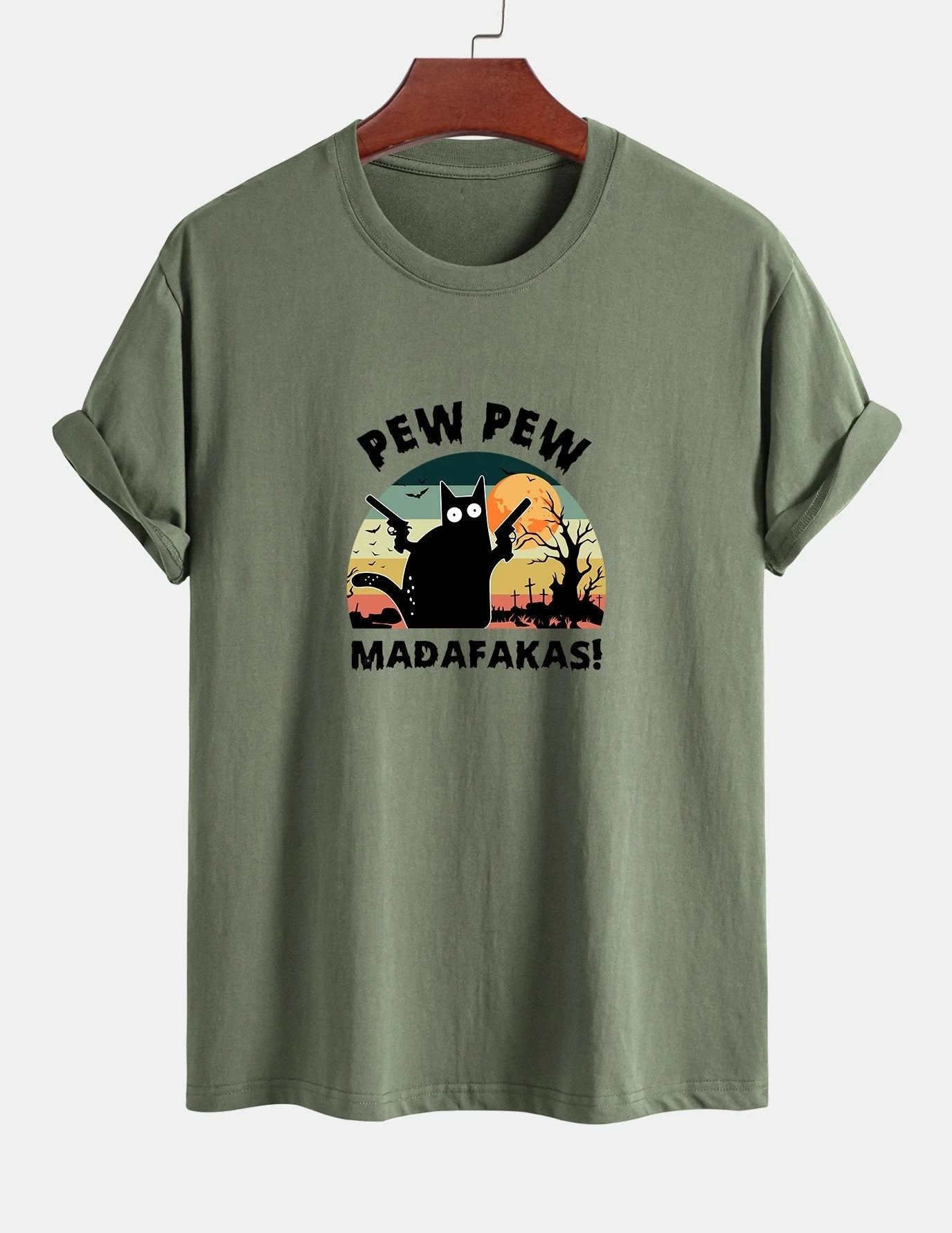 Telesforo® | Black Cat Print Cotton T-Shirt - Image 15
