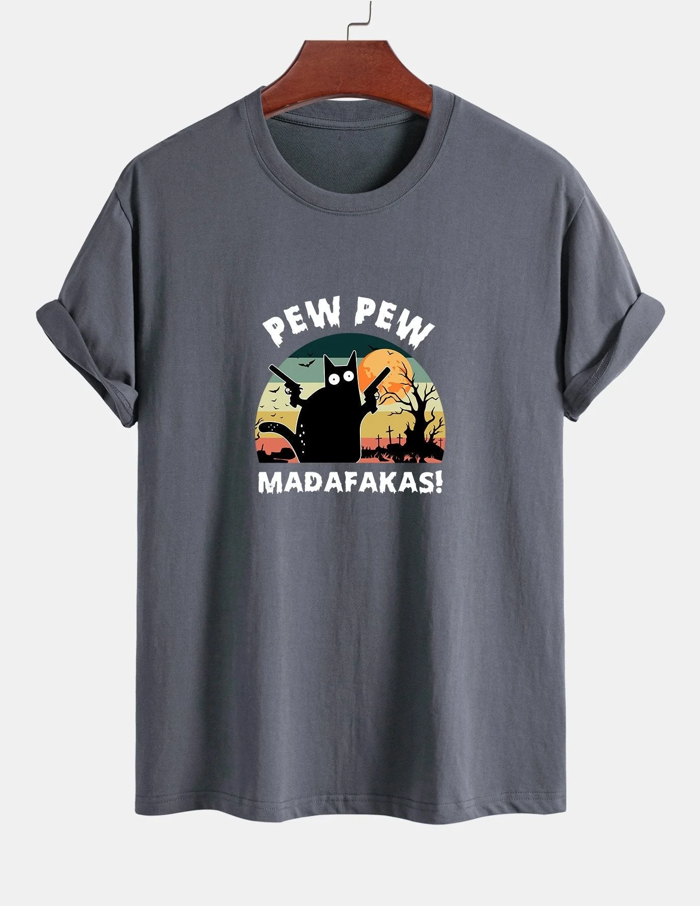 Telesforo® | Black Cat Print Cotton T-Shirt - Image 2