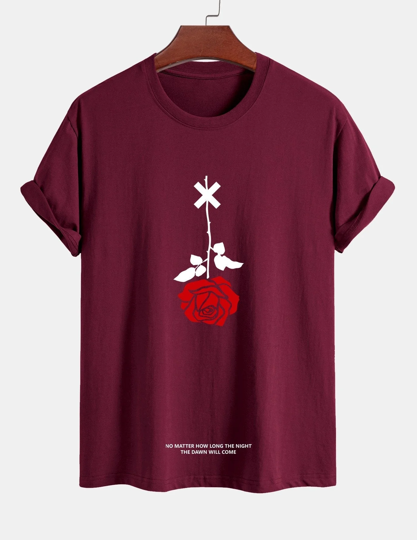 Teobaldo® | Inverted Rose Slogan Print Cotton T-Shirt - Image 10