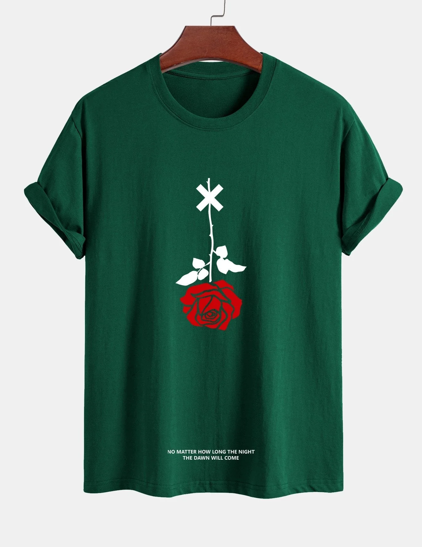 Teobaldo® | Inverted Rose Slogan Print Cotton T-Shirt - Image 11