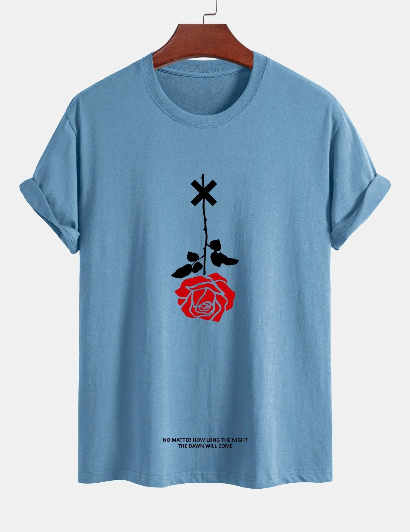 Teobaldo® | Inverted Rose Slogan Print Cotton T-Shirt - Image 12