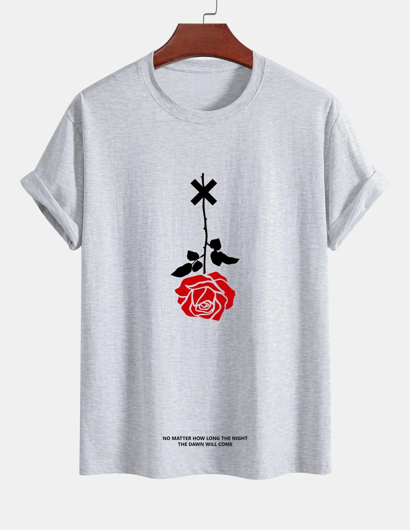 Teobaldo® | Inverted Rose Slogan Print Cotton T-Shirt - Image 13