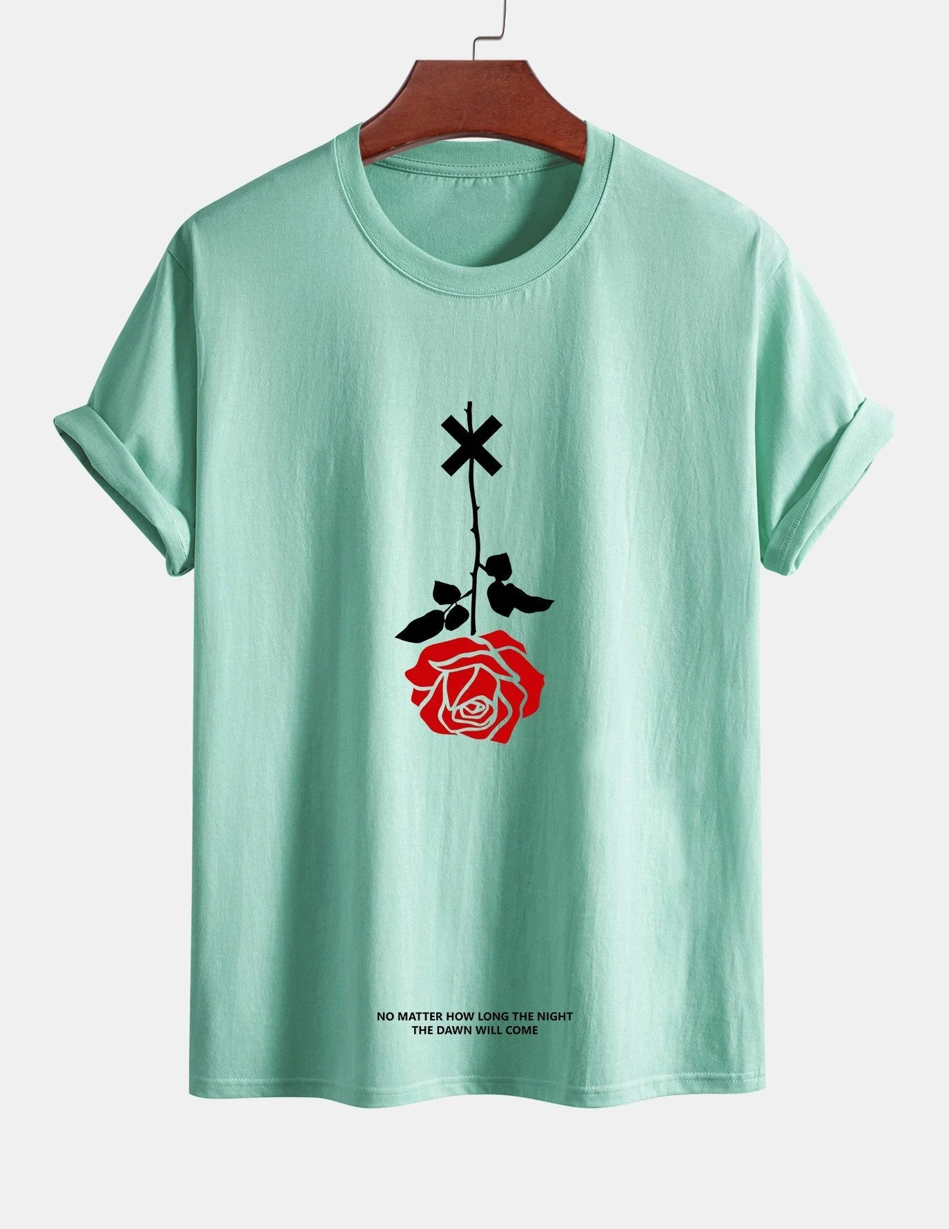 Teobaldo® | Inverted Rose Slogan Print Cotton T-Shirt - Image 14