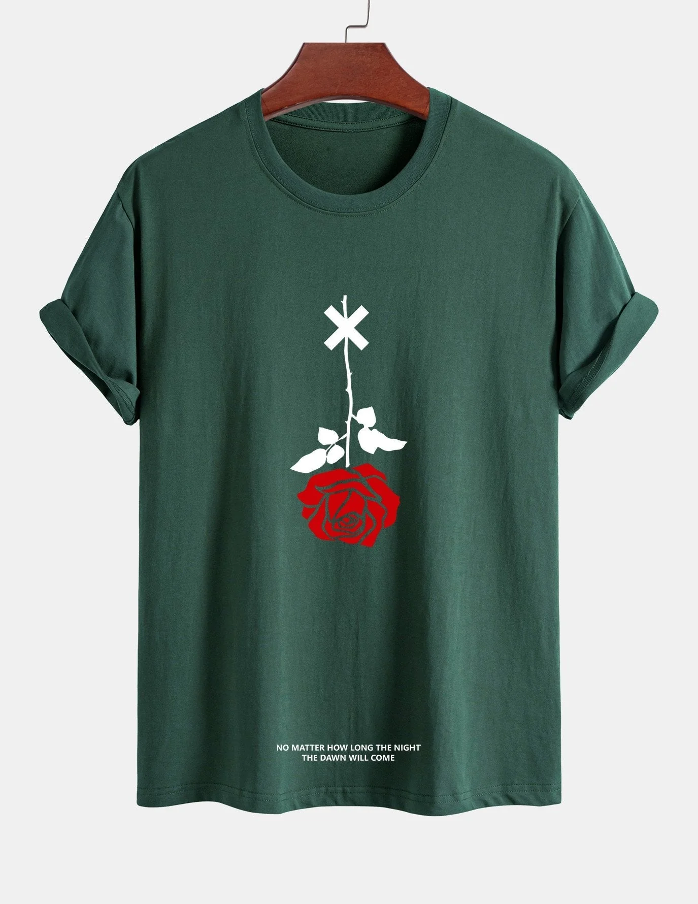 Teobaldo® | Inverted Rose Slogan Print Cotton T-Shirt - Image 2