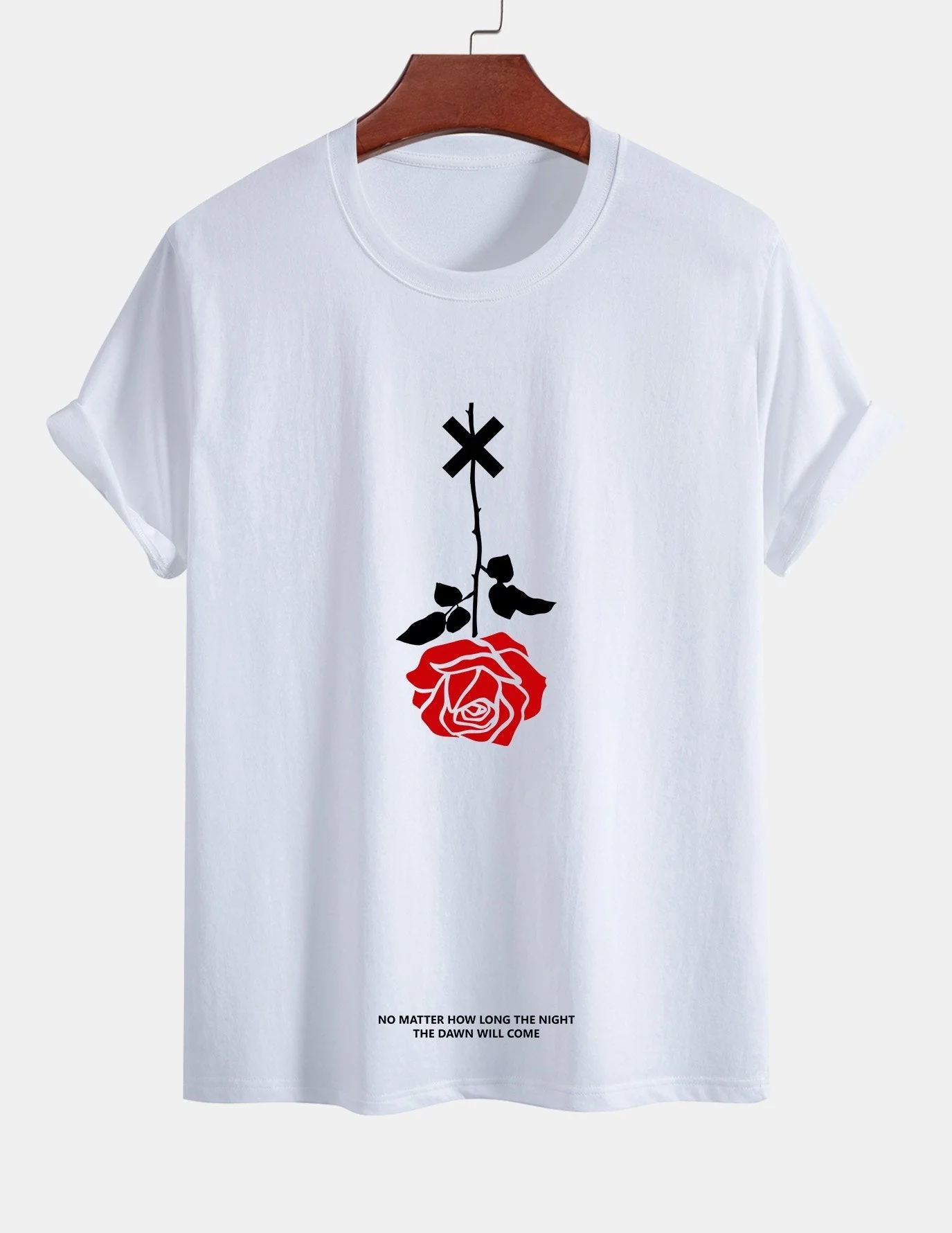 Teobaldo® | Inverted Rose Slogan Print Cotton T-Shirt - Image 3