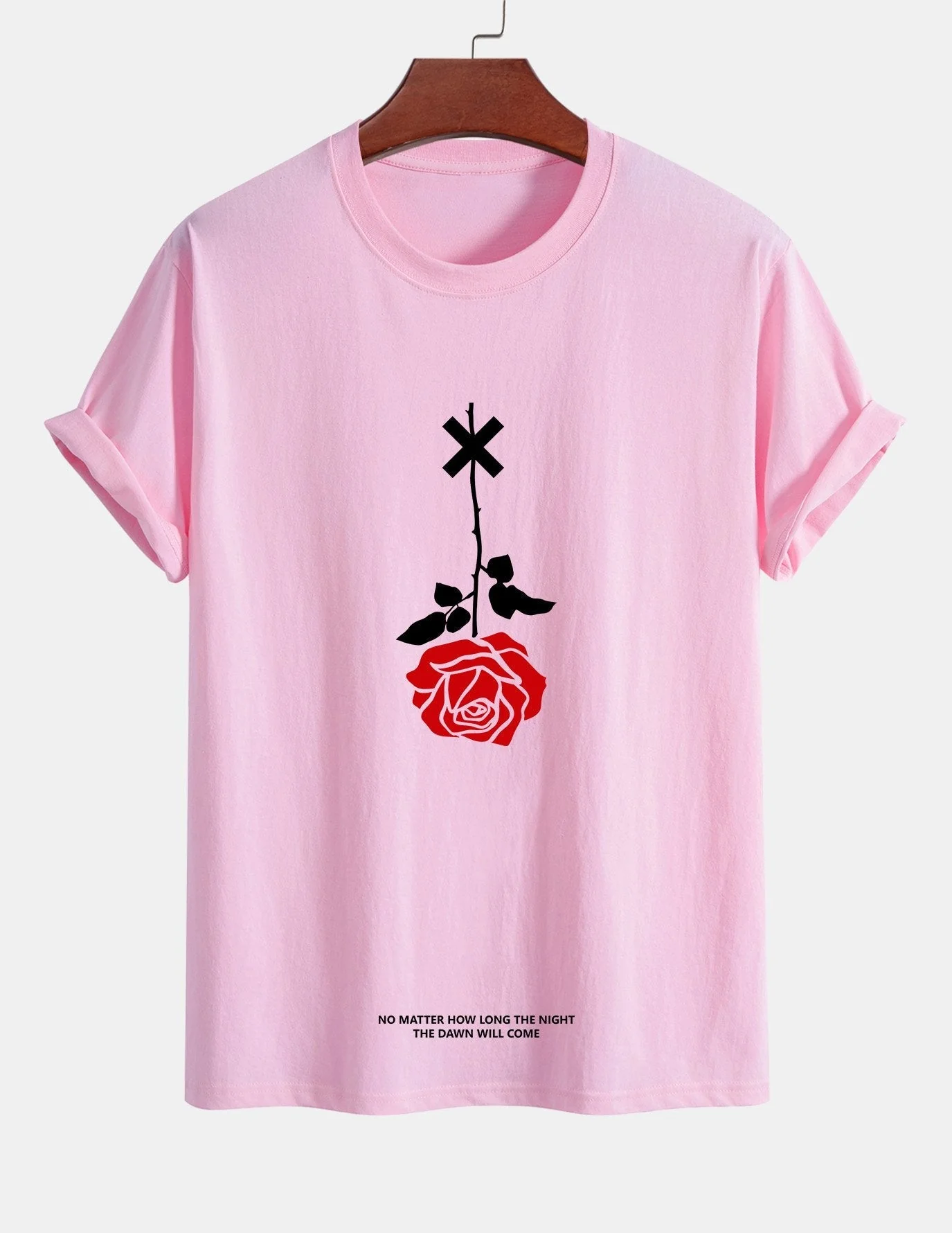 Teobaldo® | Inverted Rose Slogan Print Cotton T-Shirt - Image 4