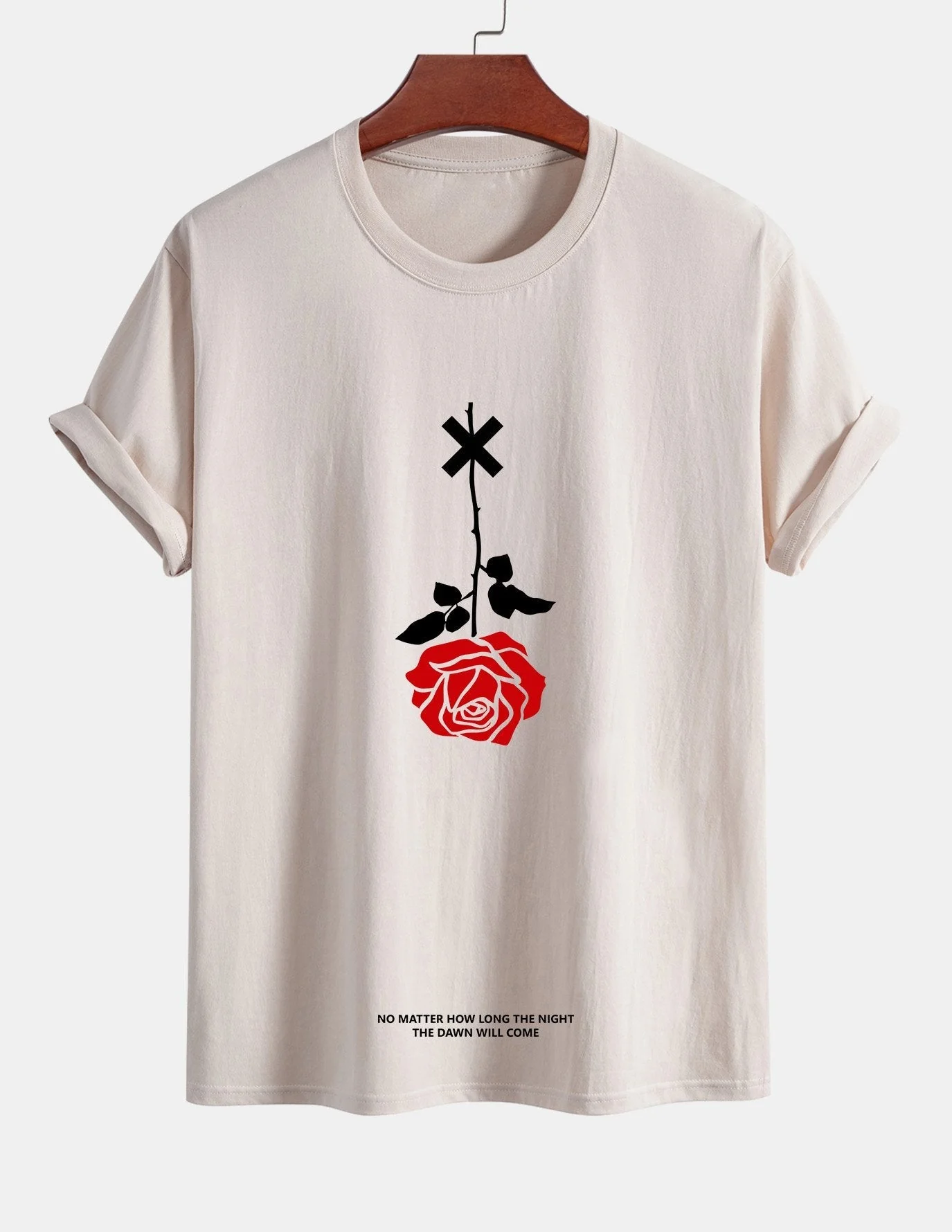 Teobaldo® | Inverted Rose Slogan Print Cotton T-Shirt - Image 6