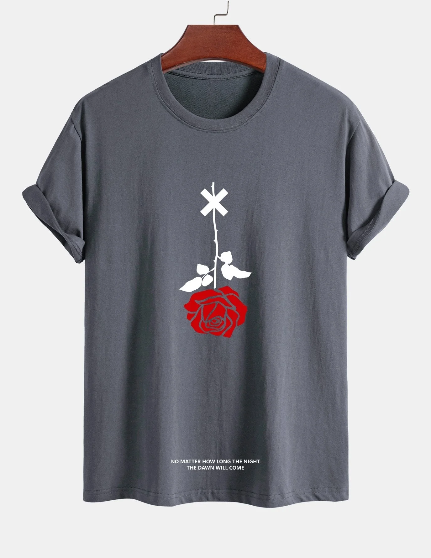 Teobaldo® | Inverted Rose Slogan Print Cotton T-Shirt - Image 9