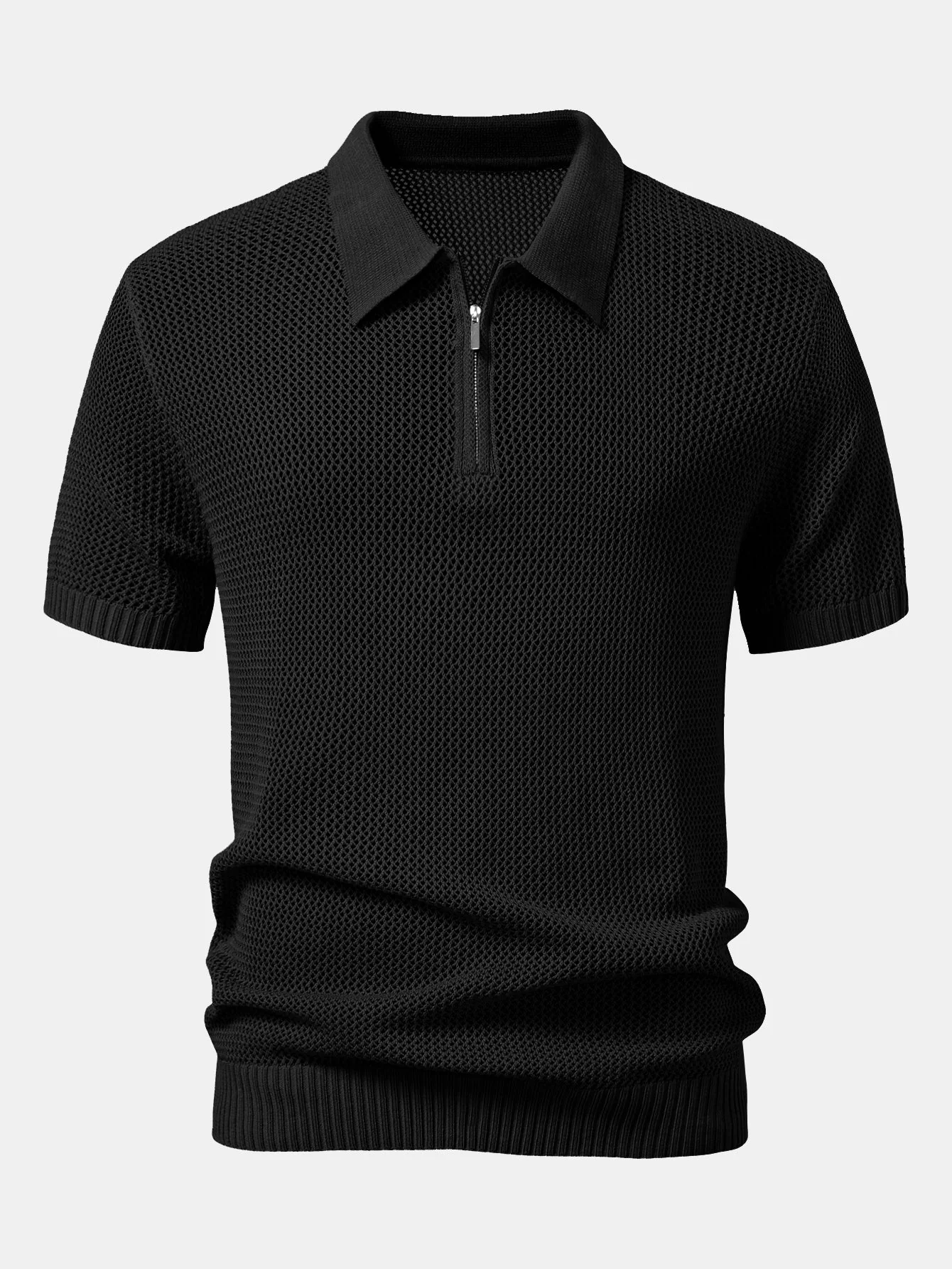 Teodoro® | Eyelet Zip Up Knit Polo Shirt - Image 3