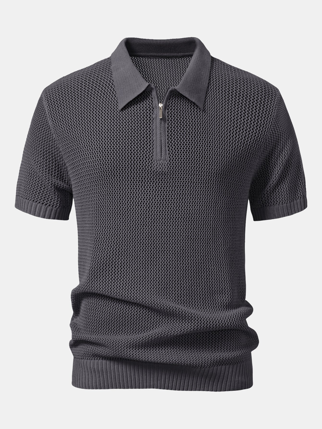 Teodoro® | Eyelet Zip Up Knit Polo Shirt - Image 5