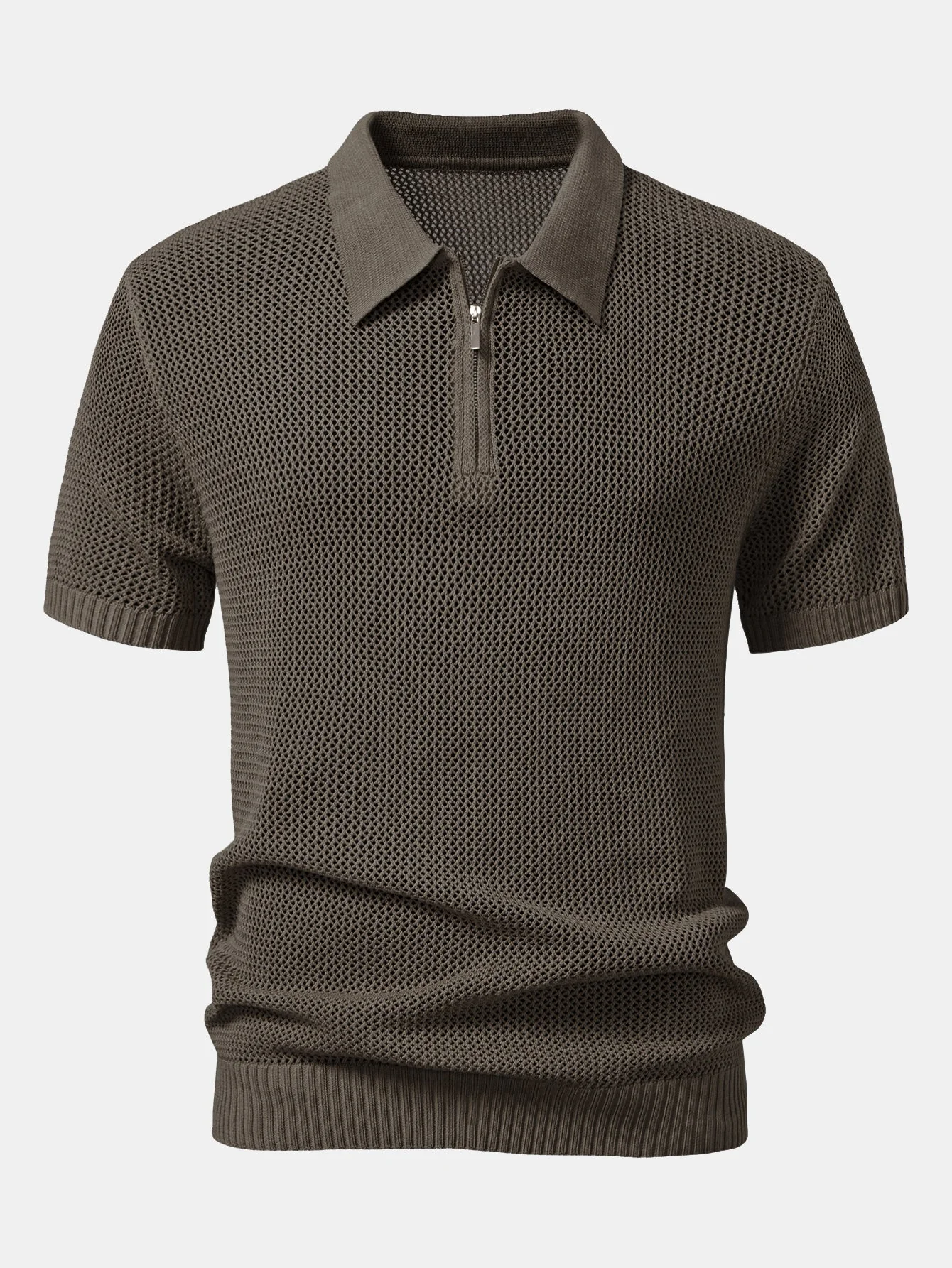 Teodoro® | Eyelet Zip Up Knit Polo Shirt - Image 7