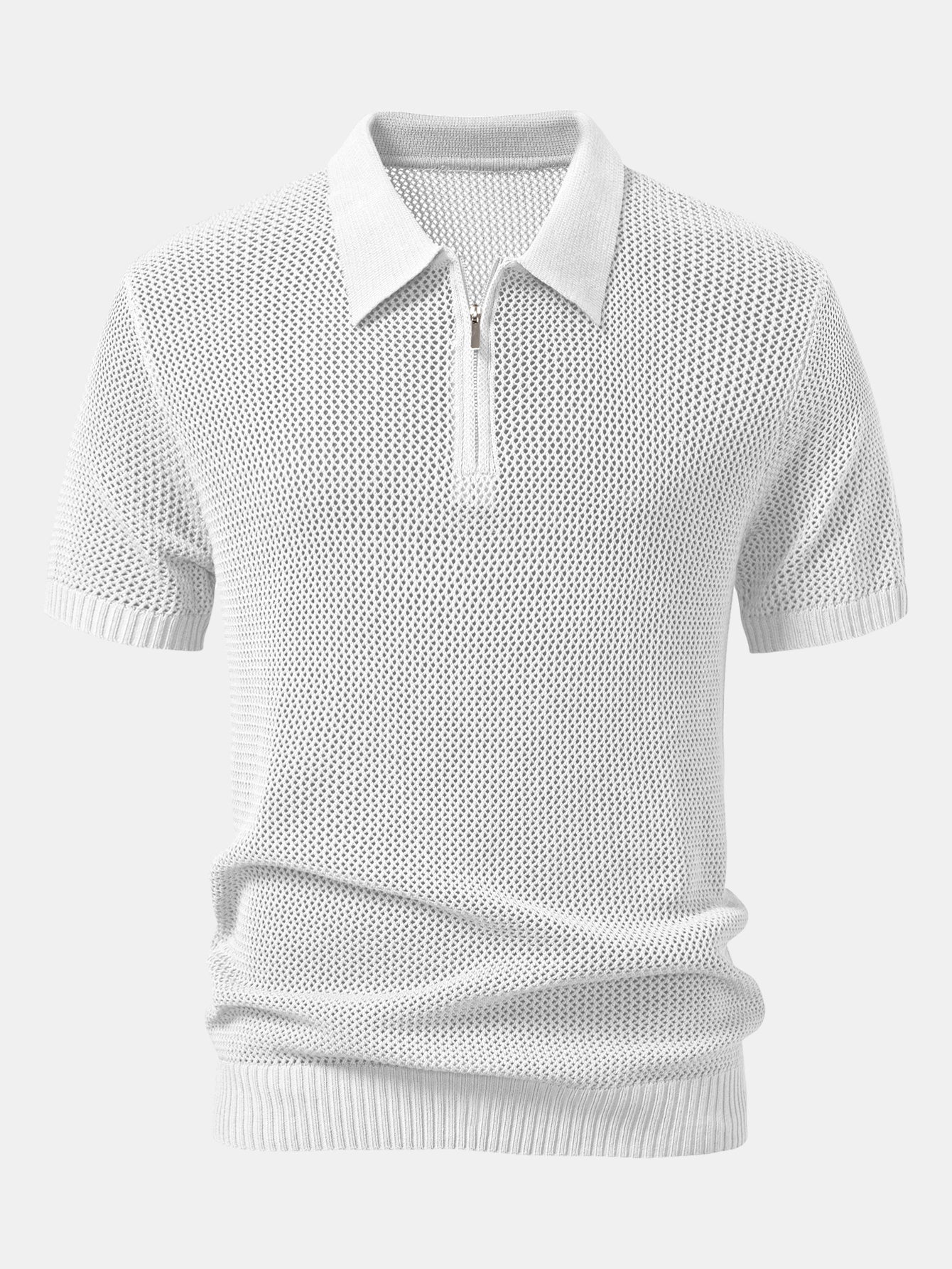 Teodoro® | Eyelet Zip Up Knit Polo Shirt - Image 9