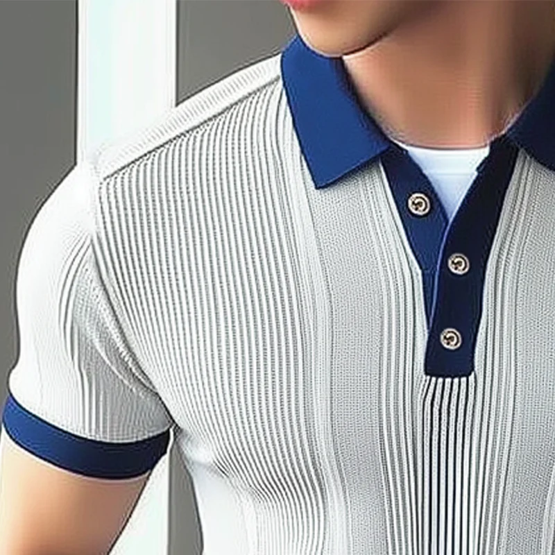 Teodoro | Men'S Business Knitted Colorblock Polo Neck Short Sleeve T-Shirt - Image 3