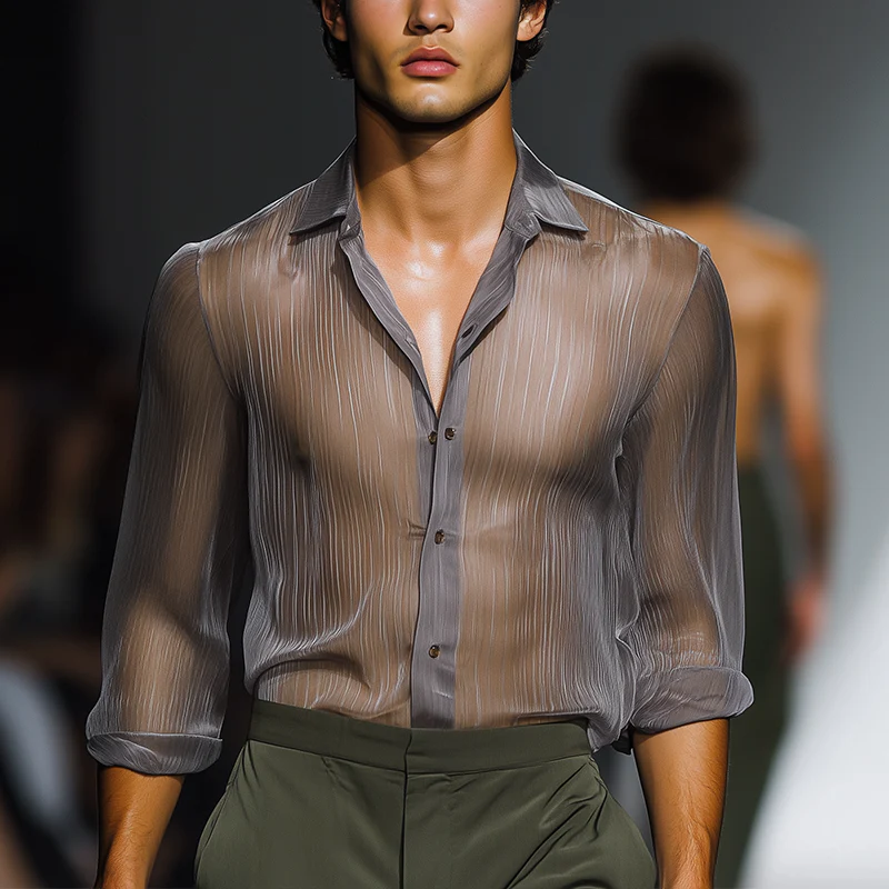 Teodoro | Men'S Simple Chiffon Long-Sleeved Shirt (No Lining) - Image 2