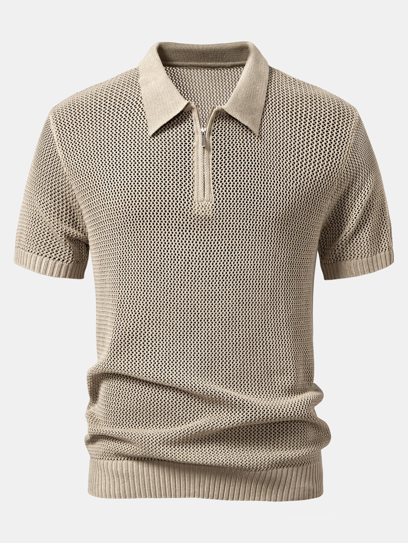 Teófilo® | Eyelet Zip Up Knit Polo Shirt & Straight Leg Linen Pants - Image 6