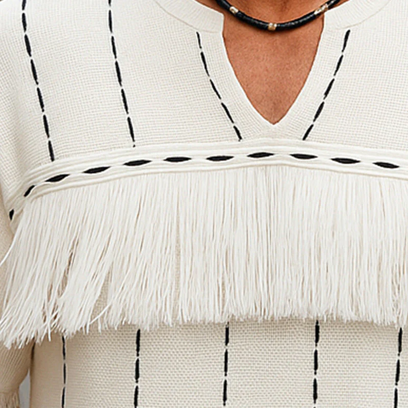 Terence | Men'S Summer Breathable And Comfortable Knitted Jacquard Tassel Short-Sleeved T-Shirt - Image 3