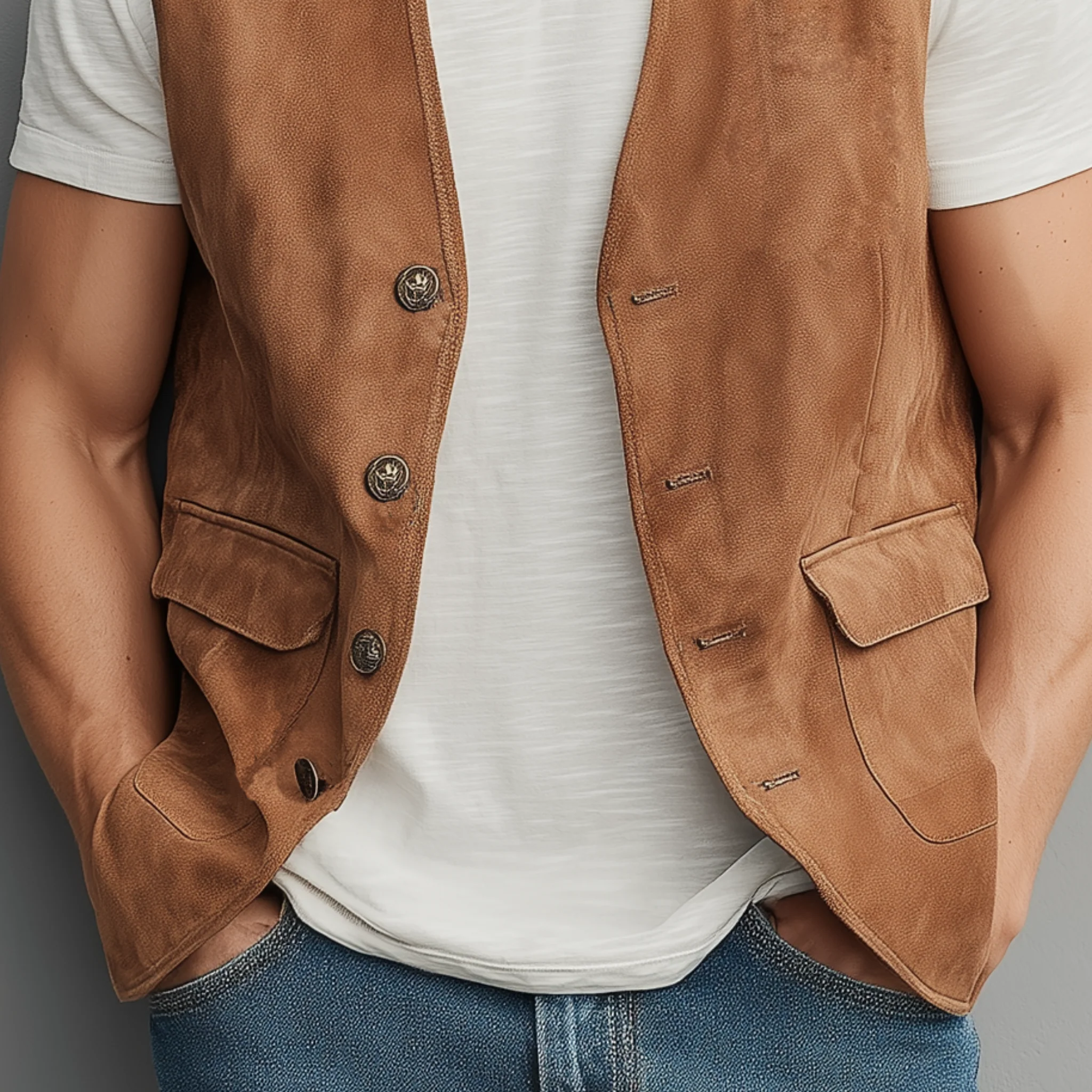 Thad | Men'S Spring And Summer Casual Thin Suede Metal Button Vest - Image 8