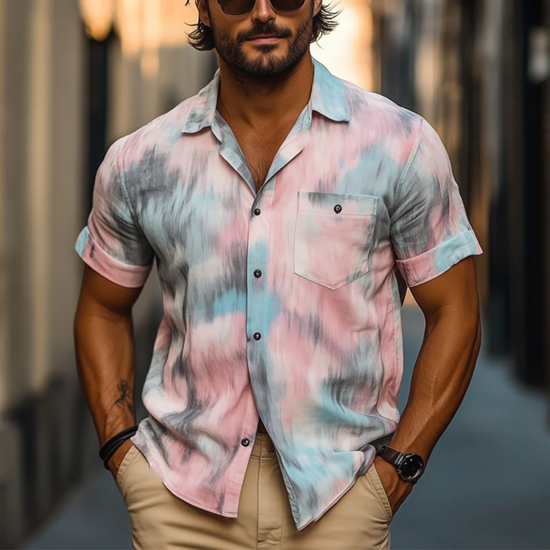 Theo | Men'S Summer Fashion Rendering Print Short Sleeve Shirt - Image 2