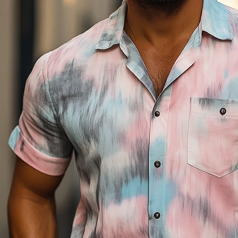 Theo | Men'S Summer Fashion Rendering Print Short Sleeve Shirt - Image 4