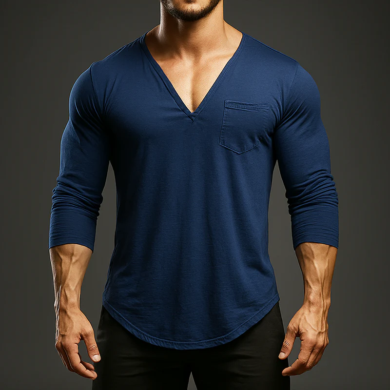 Theodore | Men'S Vintage Casual Cotton V-Neck Pocket Long Sleeve T-Shirt - Image 3