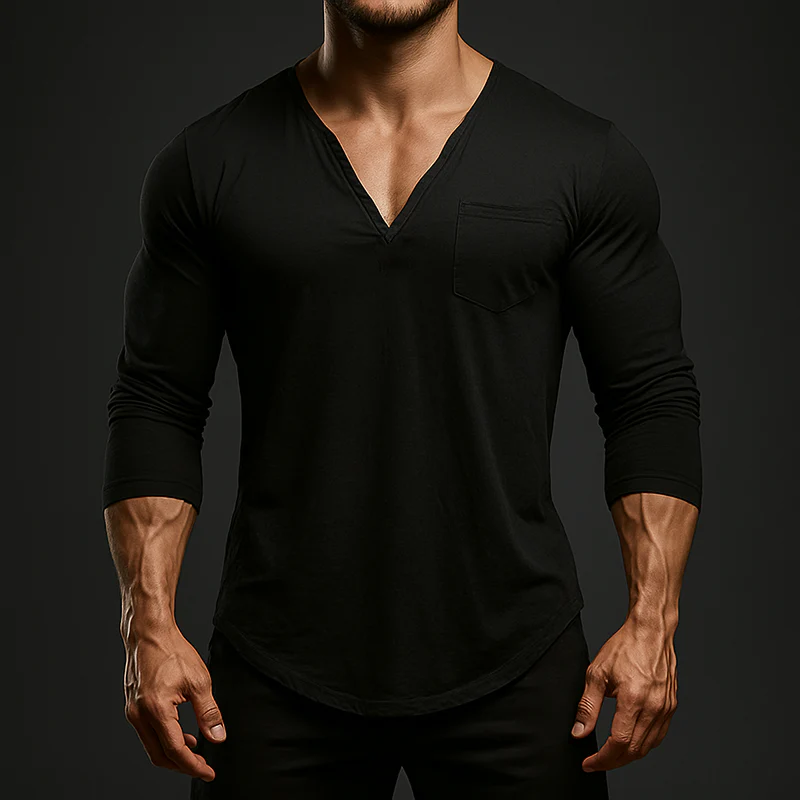 Theodore | Men'S Vintage Casual Cotton V-Neck Pocket Long Sleeve T-Shirt - Image 4