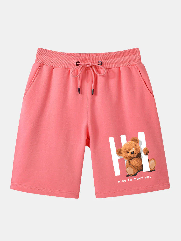 Theophilus | Slogan Bear Print Mid Length Shorts - Image 6