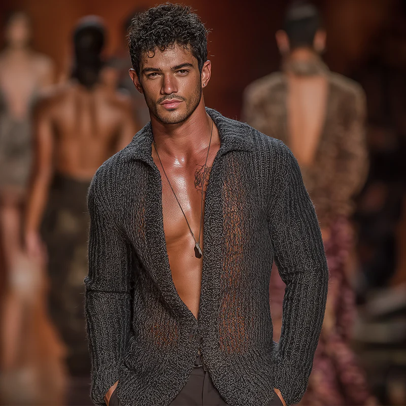 Thomas | Men'S Summer Fashion Mesh Knitted Long Sleeve Shirt - Image 2