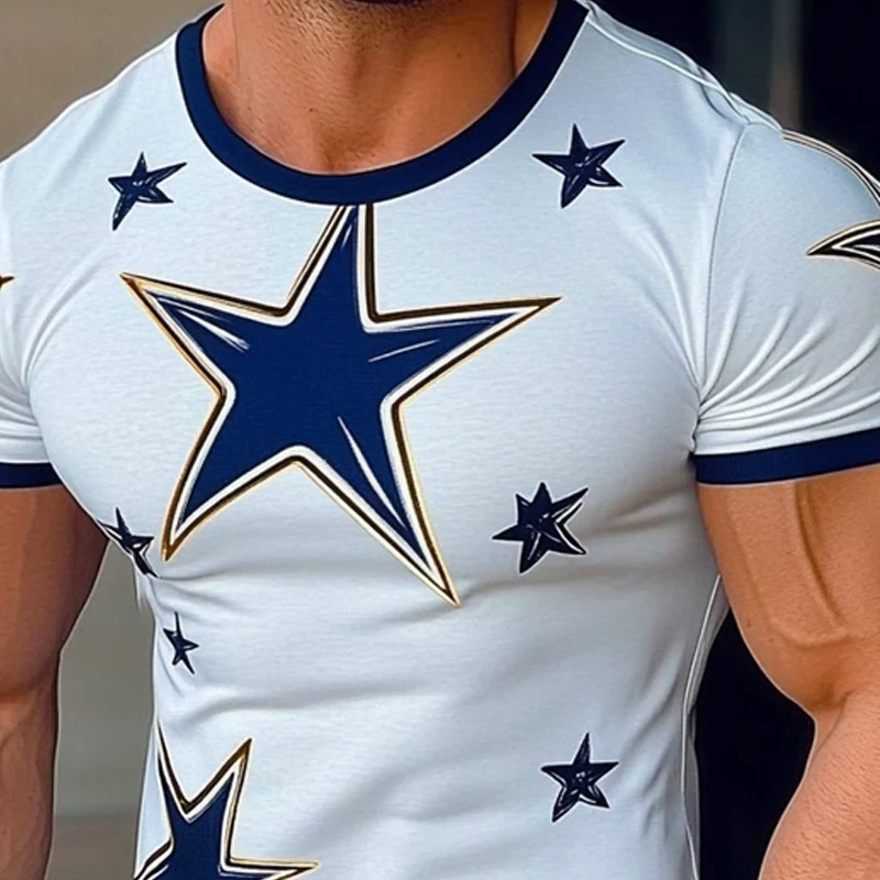 Tim | Men'S Star Printed Round Neck Short Sleeve Cotton Blend T-Shirt - Image 3