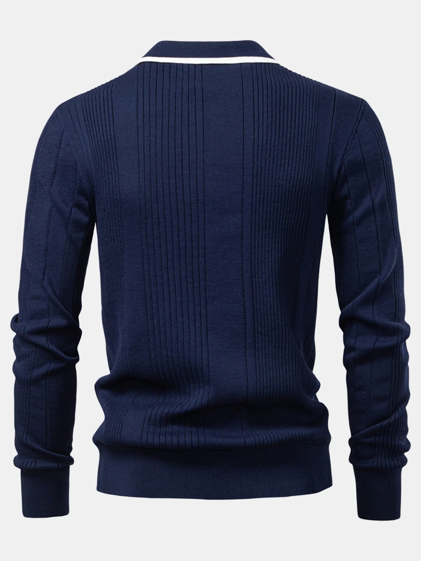 Timothy | Long Sleeved Knitted Stripe Jacquard Polo Shirt - Image 4