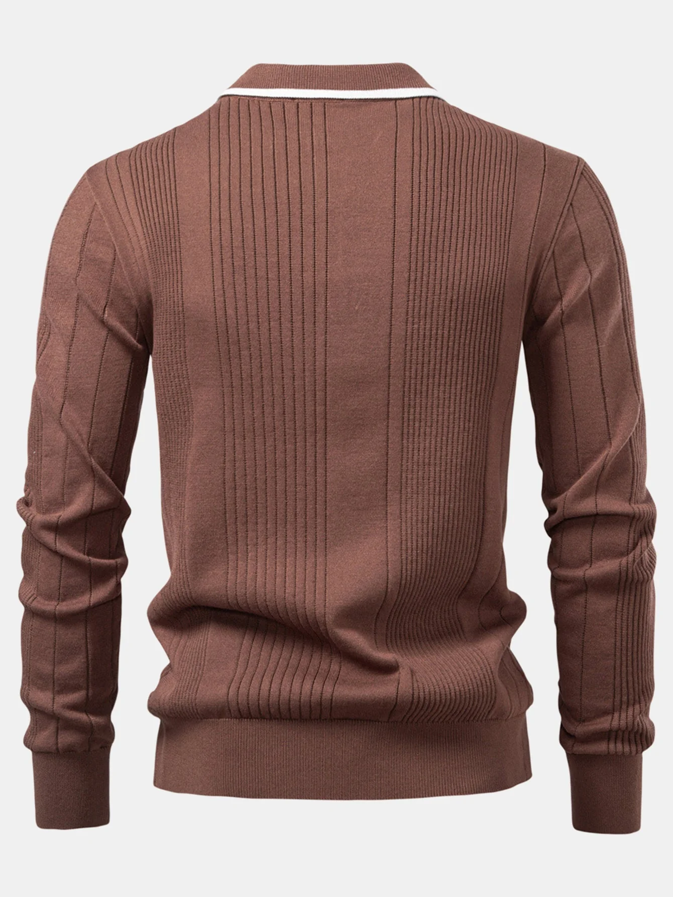 Timothy | Long Sleeved Knitted Stripe Jacquard Polo Shirt - Image 8