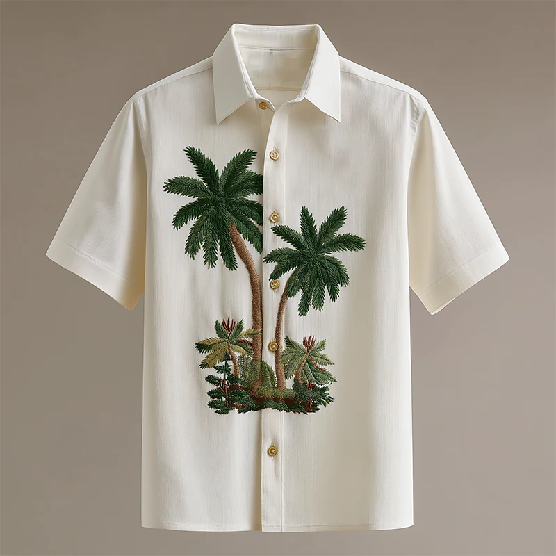 Timothy | Men'S Summer Fashion Embroidery Textured Fabric Short Sleeve Shirt - Image 2