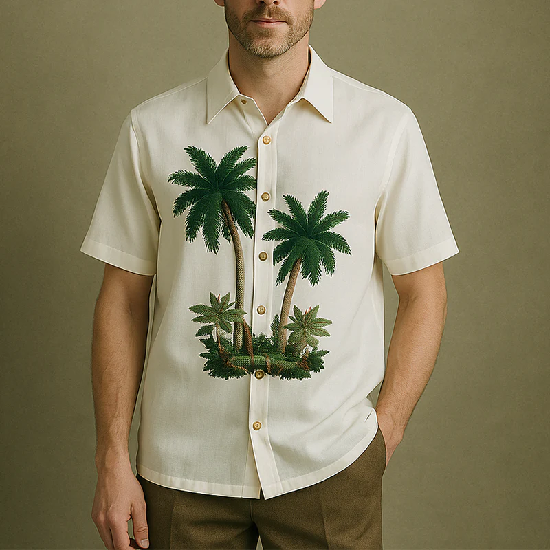 Timothy | Men'S Summer Fashion Embroidery Textured Fabric Short Sleeve Shirt - Image 4