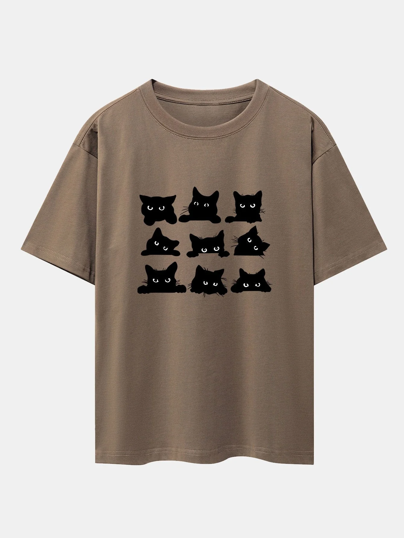 Tobías® | Black Cat Staring Print Drop Shoulder Oversize T-Shirt