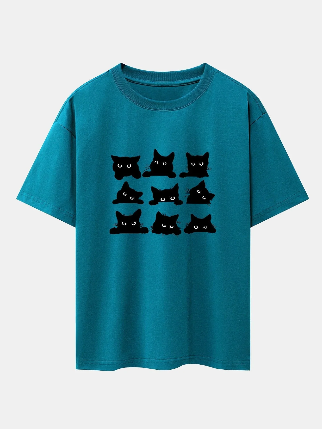 Tobías® | Black Cat Staring Print Drop Shoulder Oversize T-Shirt - Image 9