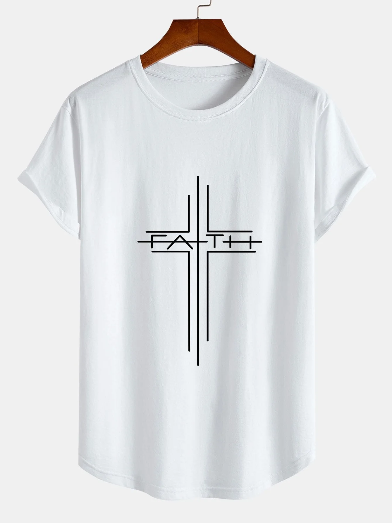 Tobías® | Line Print Cotton Arc Hem T-Shirt - Image 3