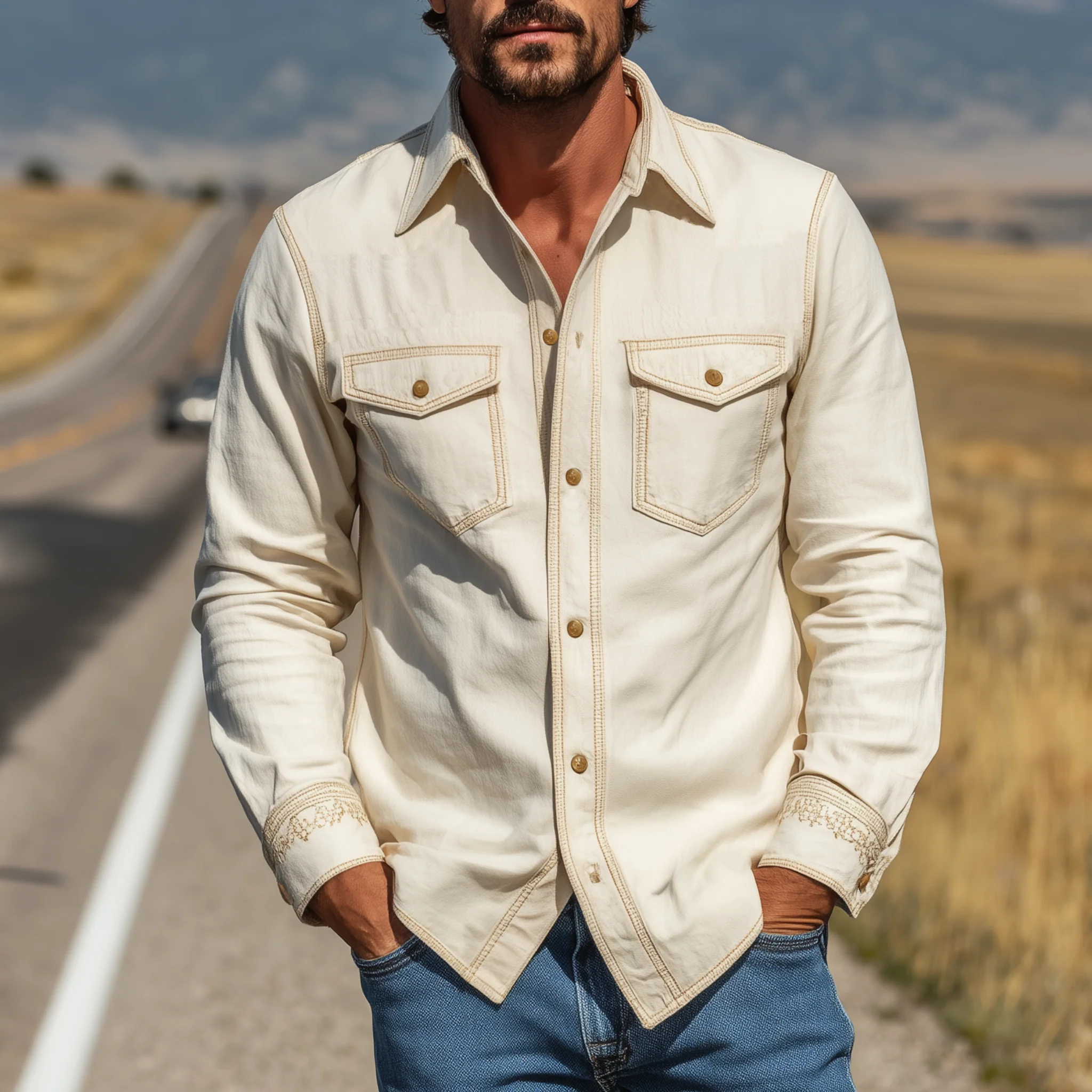 Toby | Men'S Spring And Summer Fashion Casual Cotton Blended Cuff Embroidered Long Sleeve Shirt - Image 2