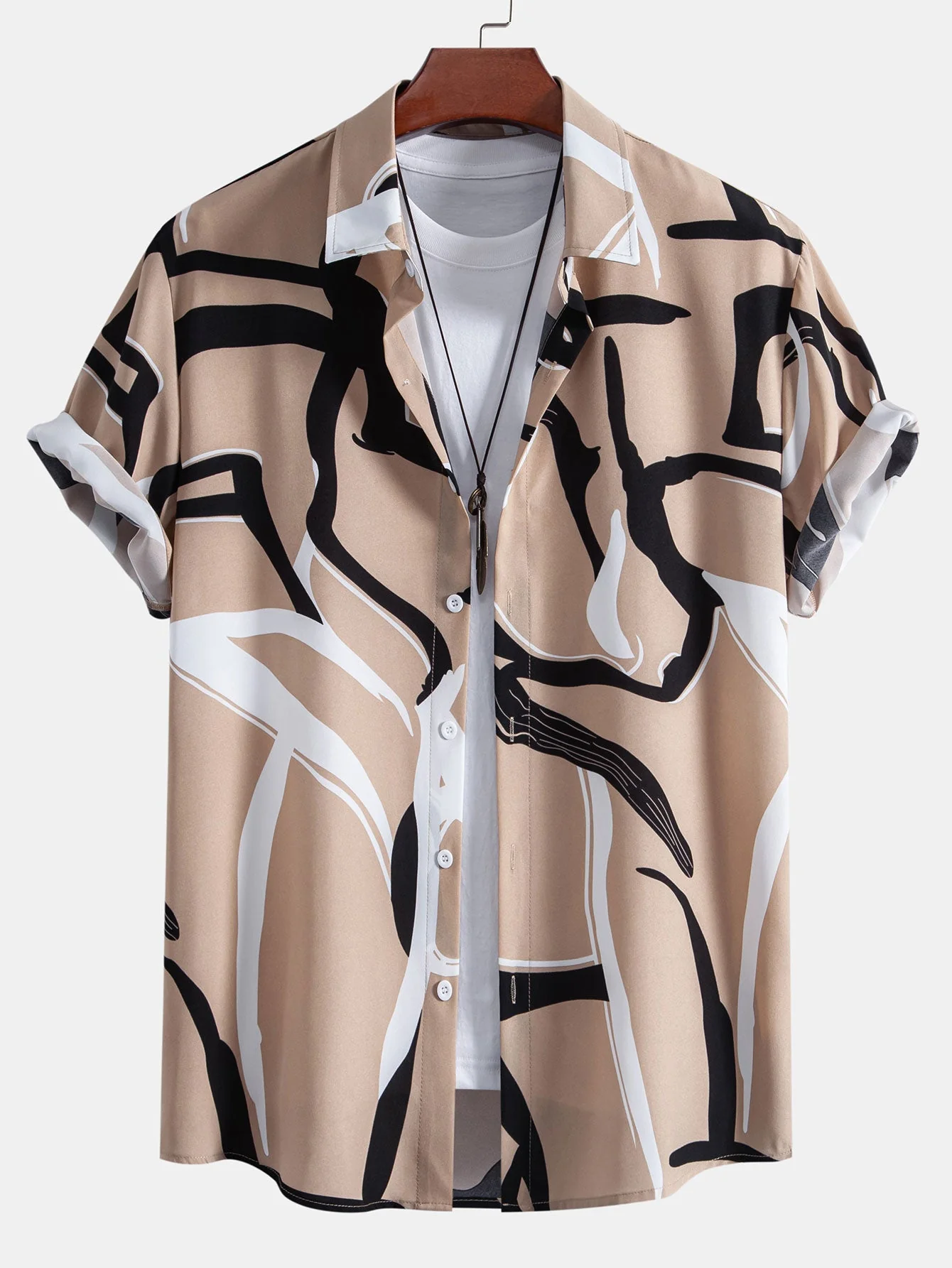 Todd® | Abstract Print Button Up Shirt & Solid Drawstring Swim Shorts - Image 10